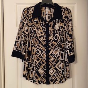 Studio 1940 abstract button front blouse brown and black NWOT